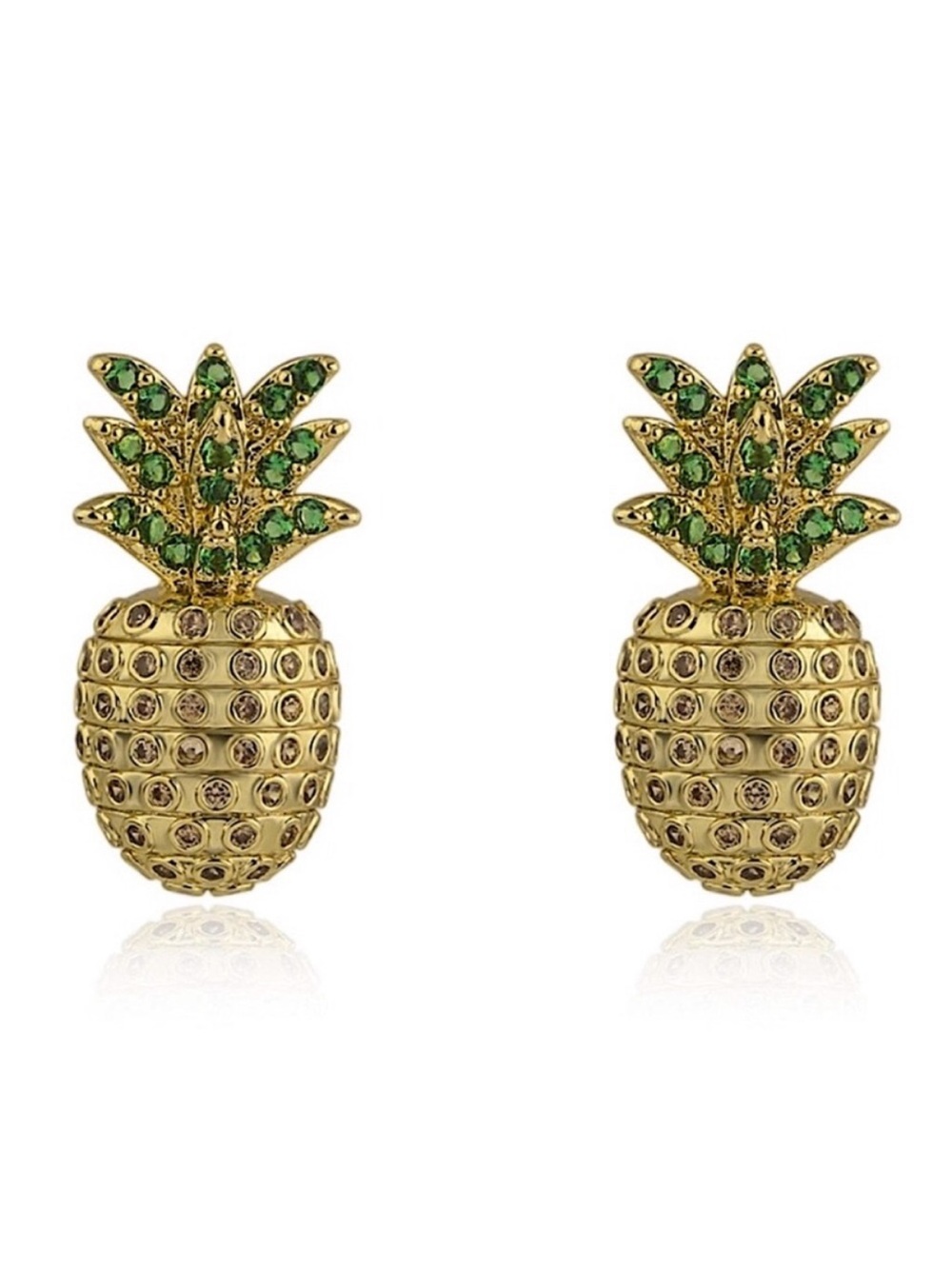 nOir Jewelry Pineapple Stud Earring, 18kt Gold Plated with Color Pave CZ Studs